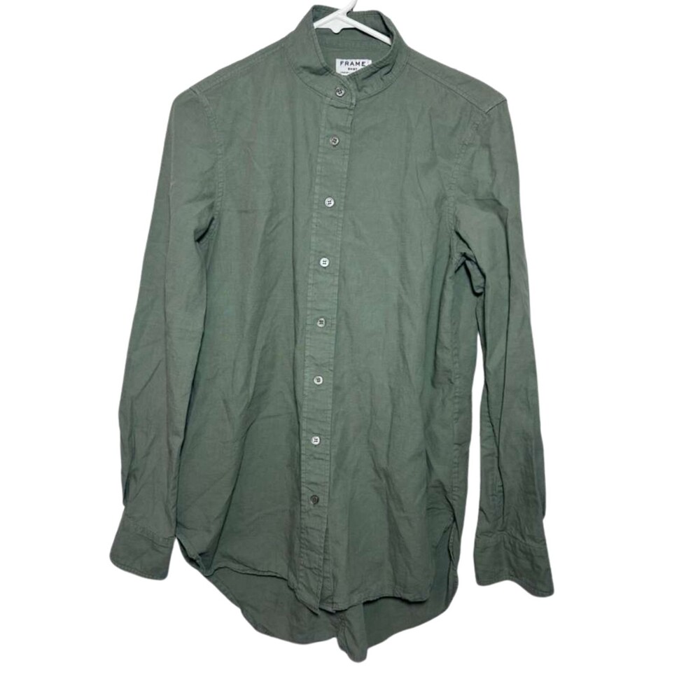 Frame Shirt Button Down Women Medium Green Long Sleeve Oversized Cotton